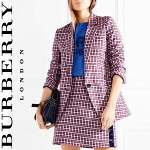 $1,450 BURBERRY NWT Purple Burgundy & White Plaid Blazer Jacket Coat – Size 10